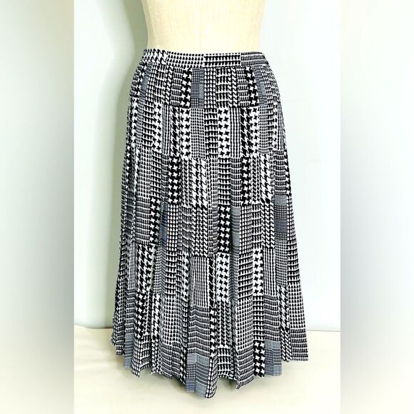 NEW NWT Brooks Brothers Black and White Houndstooth Pleated Midi Skirt size 4 - Picture 1 of 13